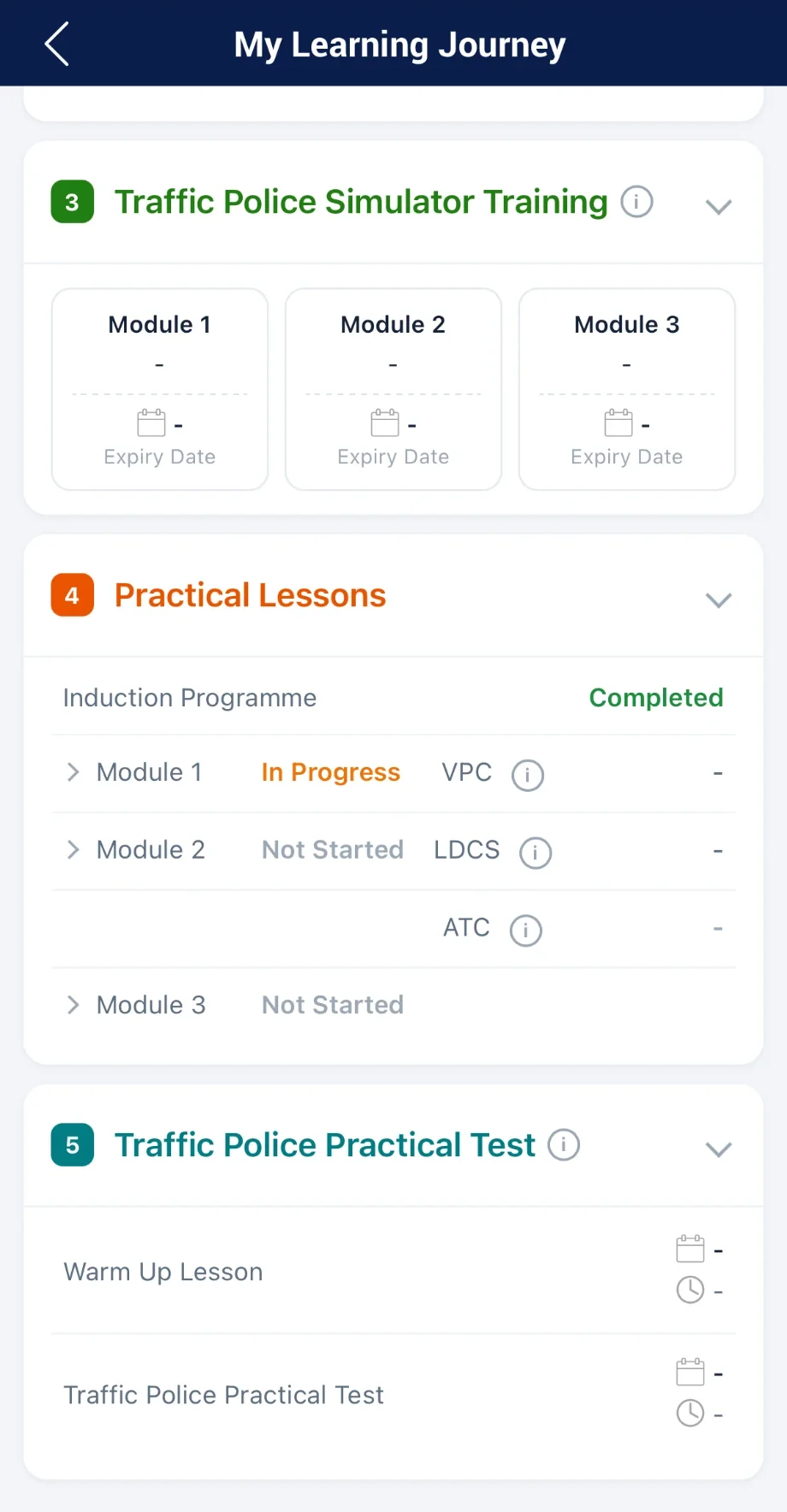My Learning Journey in the CDC app: simulator training, practical lesson modules and the practical test